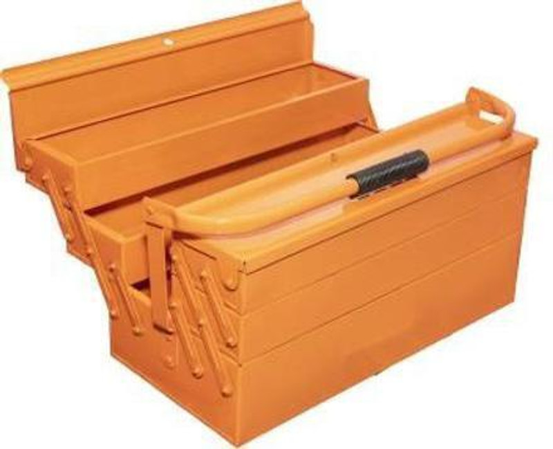 Solitaire Tool Box With Handle For Home Garage 5 Compartments 4 Trays High Grade Metal Hand Tools Machine Tools Hammer Drill Machine Nuts Screw Driver Weight Upto 30 Kg Suitable For Tools ( Orange_2 ) Tool Box with Tray