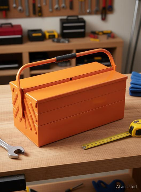 Solitaire High Grade Metal Tool Box With Handle For Home Garage Hand Tools Machine Tools Hammer Drill Machine Nuts Screw Driver 5 Compartments 4 Trays Weight Upto 30 Kg Suitable For Tools [ Orange ] SOLITAIRE TOOL BOX Tool Box with Tray