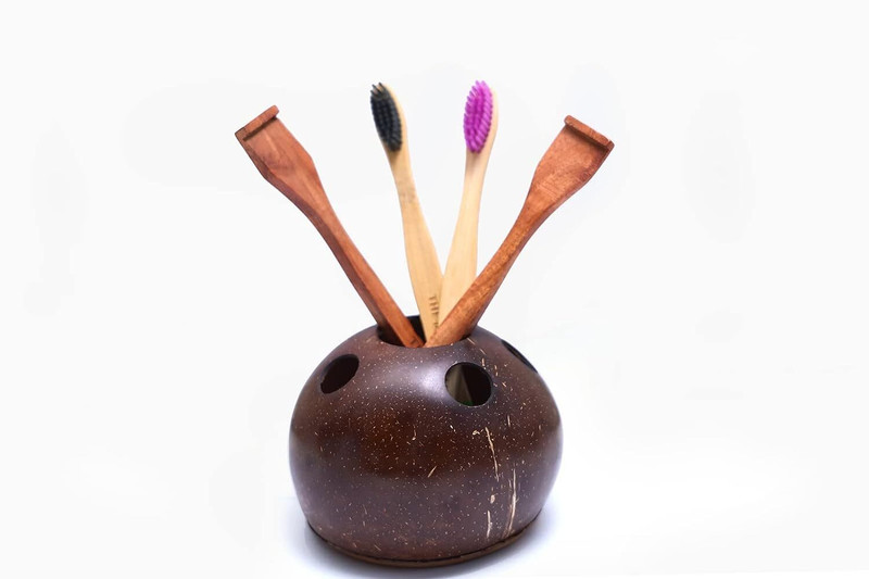 The Bare Bar Eco-Friendly Coconut Shell Toothbrush Stand - Natural & Stylish Toothbrush Case