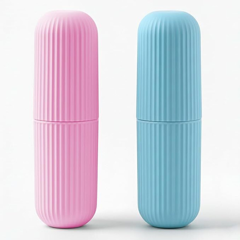 Rumi Travel Toothbrush Holder | Dual Cup Design | Lightweight & Durable Case Toothbrush Case(Pack of 2)