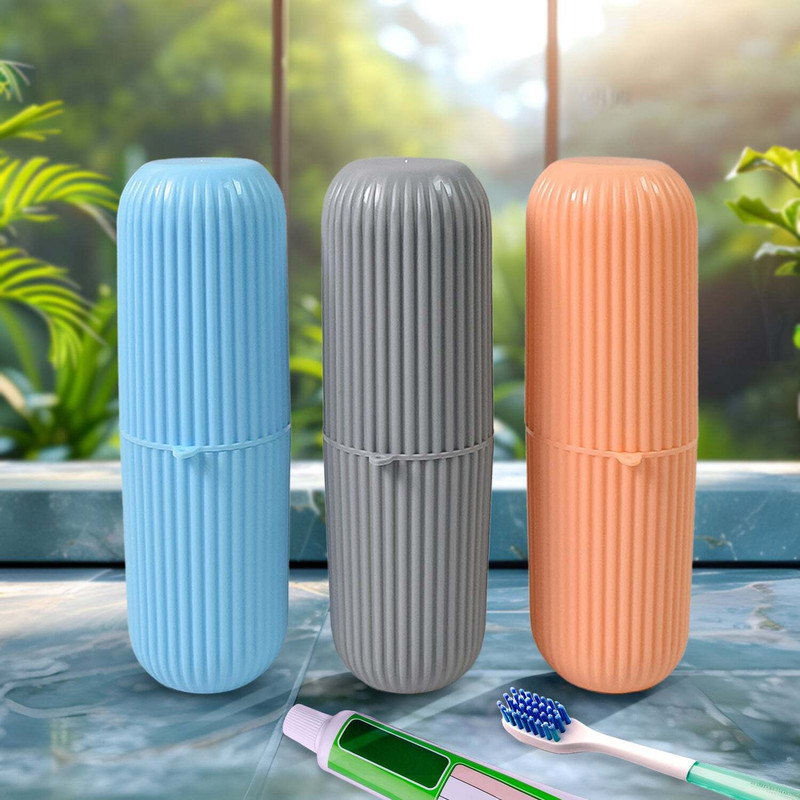 konvex Capsule Shape Travel Toothbrush Toothpaste Case Holder (Multicolor / 3 Pcs Set) Toothbrush Case(Pack of 3)