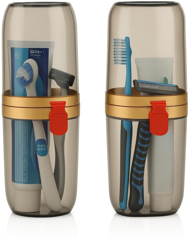 JIALTO Capsule Shape Travel Toothbrush Holder | Brown Travel Accessories Toothbrush Case(Pack of 2)