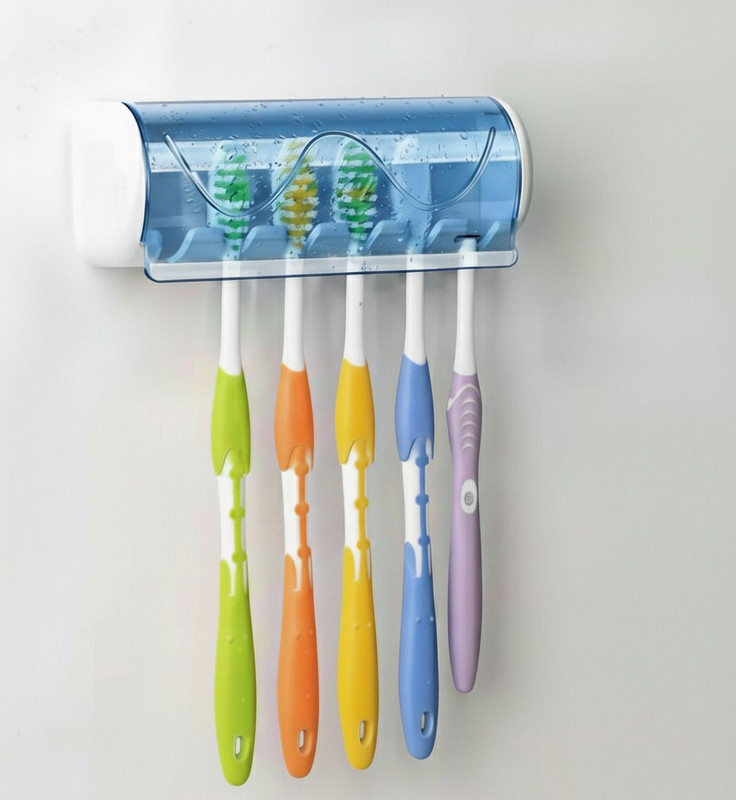eRise Plastic 5 Hole Dust-Proof Wall Mounted Toothbrush Holder with Cover Storage Plastic Toothbrush Holder(Blue, White, Wall Mount)