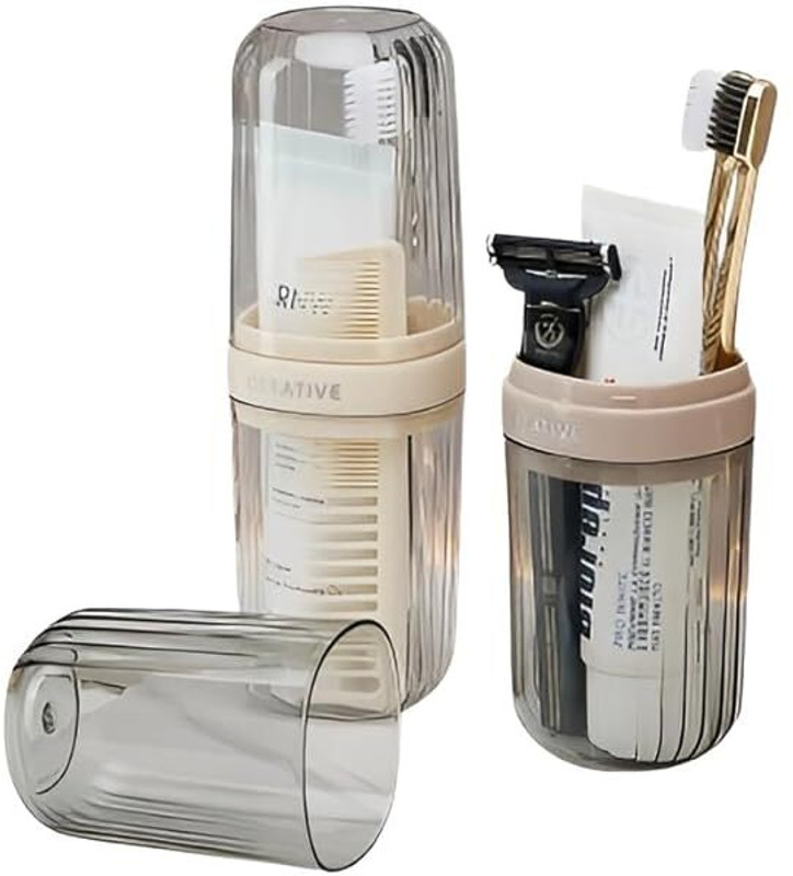 SEVRIZ Travel Toothbrush Case with Cup | 2-in-1 Portable Toothbrush Holder (Pack of 2) Plastic Toothbrush Holder(Multicolor, Wall Mount)