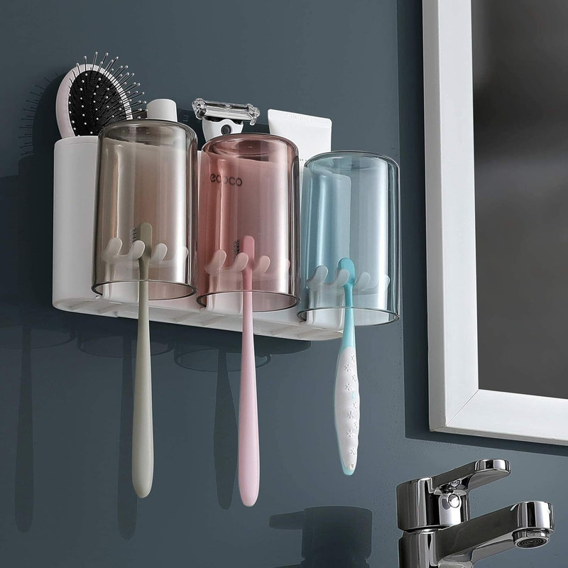 KITNET Toothbrush Holder Wall Mounted, Organizer Stand with Dustproof Cover (WHITE) Plastic Toothbrush Holder(Multicolor, Wall Mount)