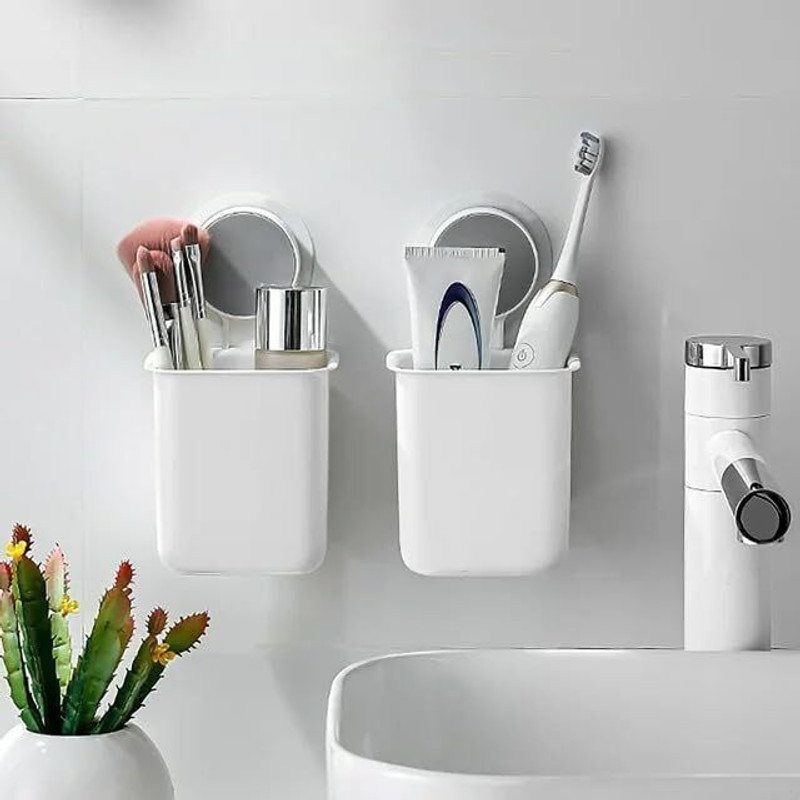 Prayati Toothbrush Holders/Brush Holder, Toothpaste, Shaver, Razor & Make up Brush Plastic Toothbrush Holder(White, Wall Mount)