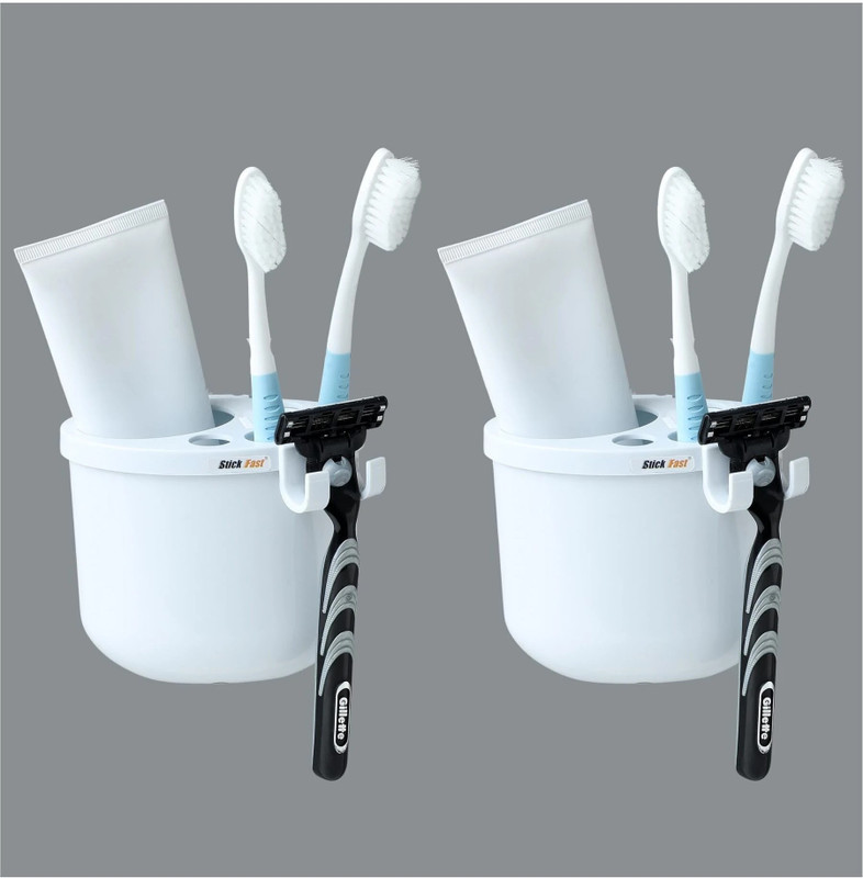 SF - Stick Fast Tooth Brush Holder Plastic Toothbrush Holder(White, Wall Mount)