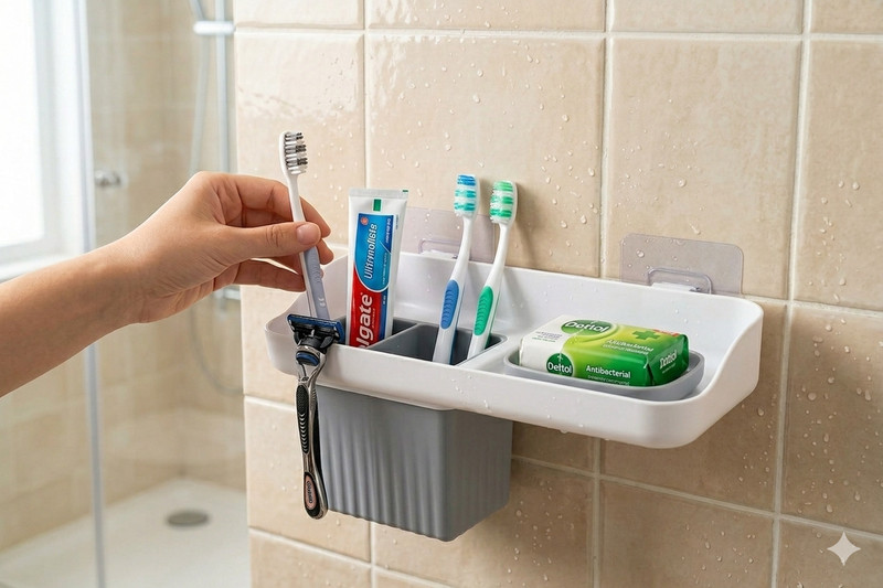 FlatKitch Multipurpose Storage Holder Stand for Bathroom And Kitchen Plastic Toothbrush Holder(Multicolor)