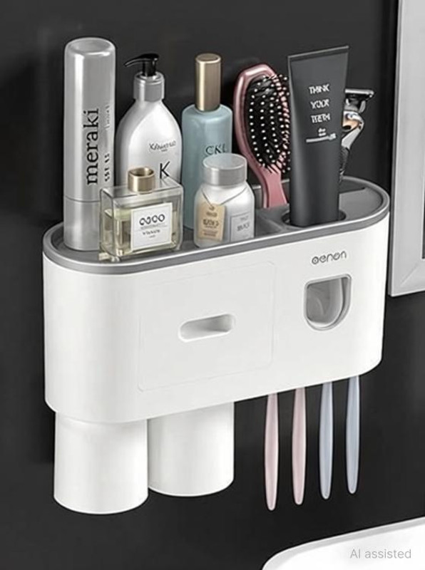 Elektriglow Automatic toothpaste dispenser, magnetic cups, top shelf, drainage Plastic Toothbrush Holder(White, Wall Mount)