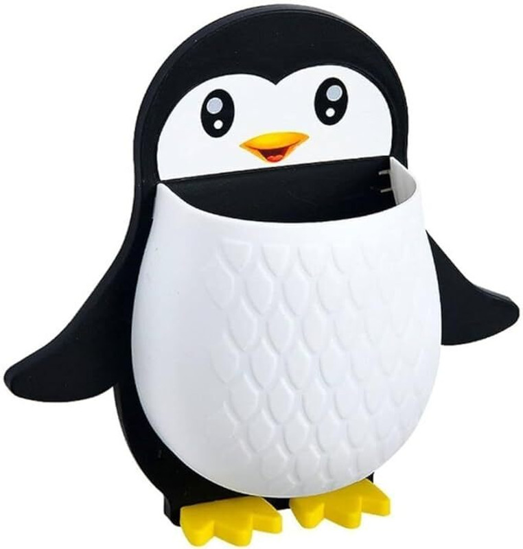 HVG TRADERS 1 Pcs Wall Mounted Penguin Design Toothpaste Holder, Remote and Mobile Stand Plastic Toothbrush Holder(Multicolor, Wall Mount)