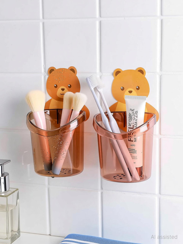Hinmin 2 Pack Adhesive Toothbrush Holder Plastic Toothbrush Holder(Multicolor, Wall Mount)