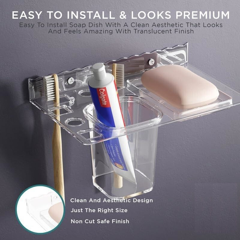 Citrine Multi-Functional Bathroom Wall Organizer | Toothbrush,Toothpaste & Soap Holder Acrylic Toothbrush Holder(Clear, Wall Mount)