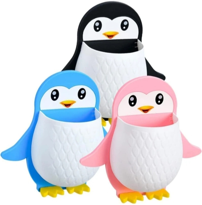 DABAK Packof3 penguin holder Plastic Toothbrush Holder(Multicolor, Wall Mount)