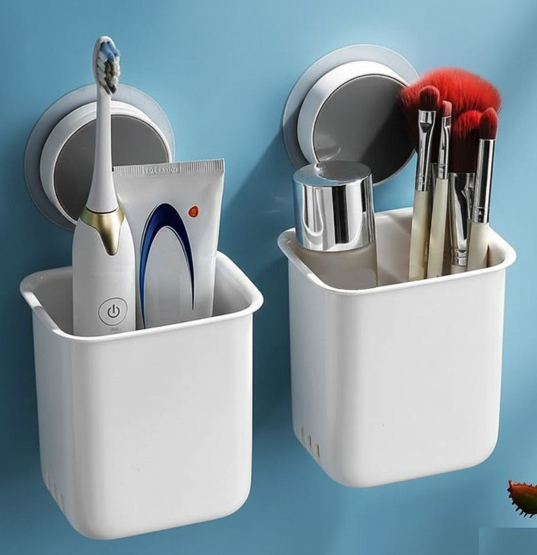 Craftbin Self Adhesive Bathroom Toothbrush Holder, Brush Stand, Shaver, Razor Plastic Toothbrush Holder(White, Wall Mount)
