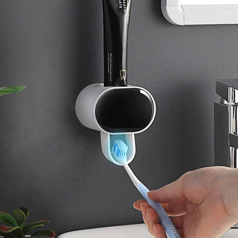 HomeFast Self-Adhesive Toothpaste Squeezer Hands-free Toothpaste Holder Plastic Toothbrush Holder(Black, Wall Mount)