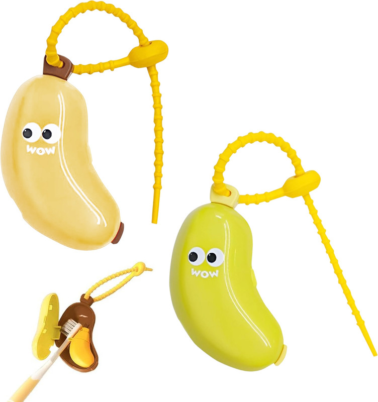 maycreate Banana Toothbrush Head Cover and Mini Toothpaste Container Set Plastic Toothbrush Holder(Multicolor)