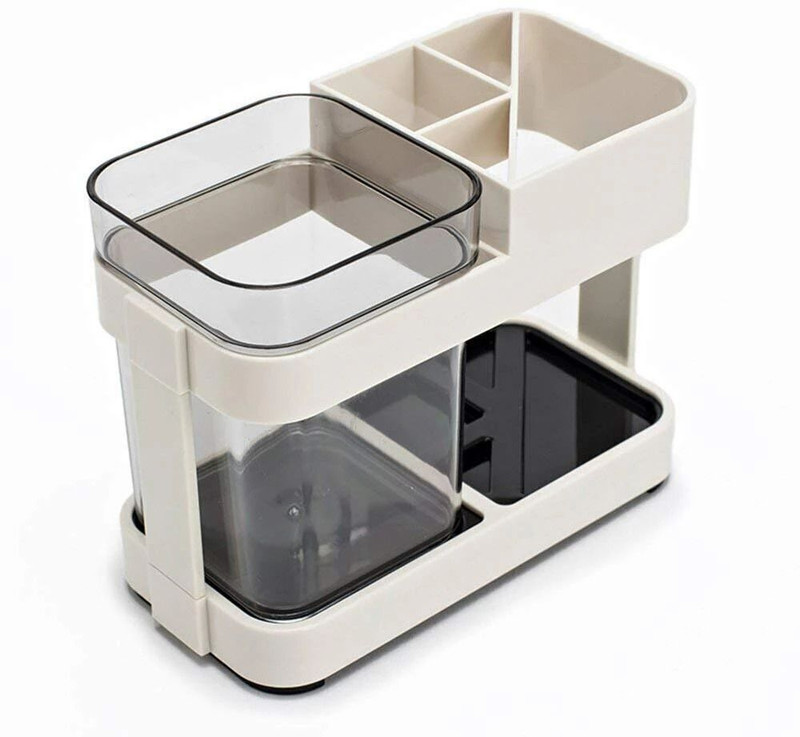 HELOVIA Toothbrush and Toothpaste Stand Holder with 1 Cups Plastic Toothbrush Holder(White)