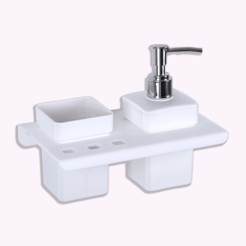 Sarvatr Liquid Hand wash Dispenser Bottle with Toothbrush Holder WALL MOUNT Acrylic Toothbrush Holder(White, Wall Mount)