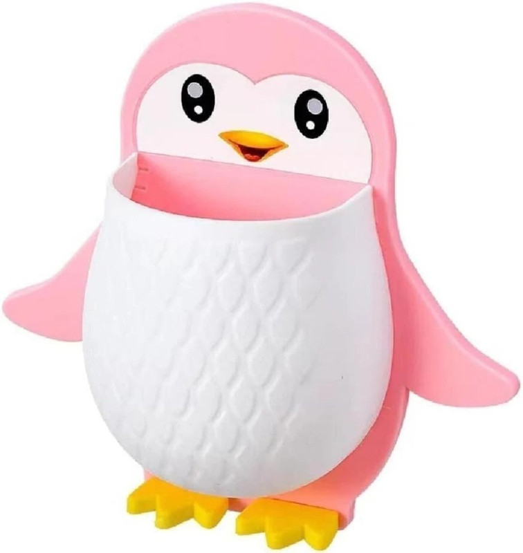 SEVRIZ Wall Mounted Penguin Design Toothbrush Holder & Remote Organizer (Pack of 1) Plastic Toothbrush Holder(Pink, Wall Mount)