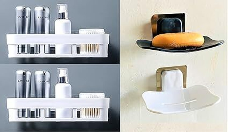 RAJBHUMI Multipurpose Soap Dish Holder & Storage Shelf for Kitchen & Bathroom Decor Plastic Toothbrush Holder(White, Wall Mount)