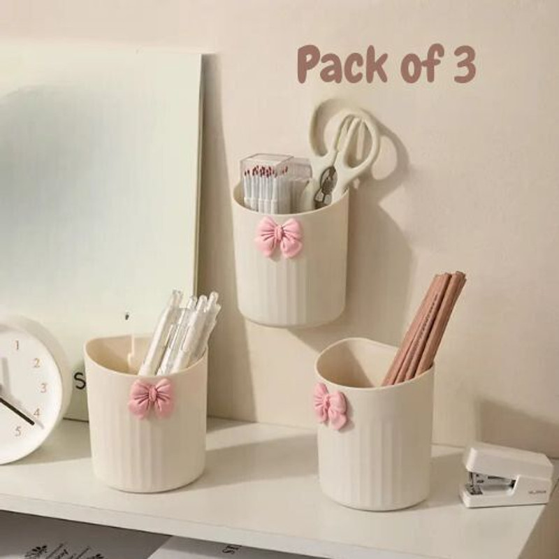 Rudrisha 3 Pcs Toothbrush Holder Cute Bow Plastic Toothbrush Holder(Beige, Pink, Wall Mount)