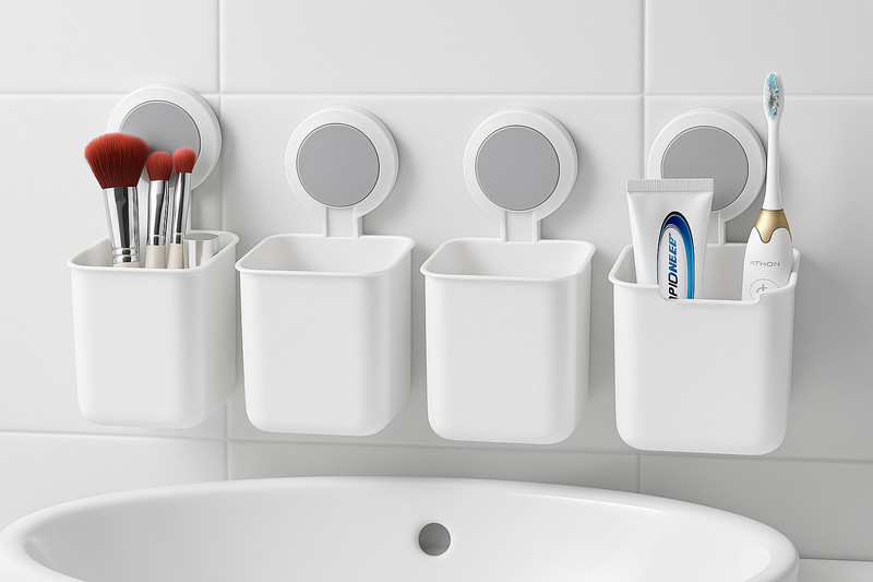 QUPSY Self Adhesive Bathroom Organizer for Toothpaste, Razors, Makeup Brushes Holder Plastic Toothbrush Holder(White, Wall Mount)