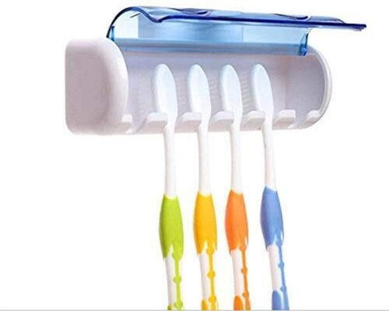 Siano Cover 5 compartmnet toothbrush holder Plastic Toothbrush Holder(Blue, Wall Mount)