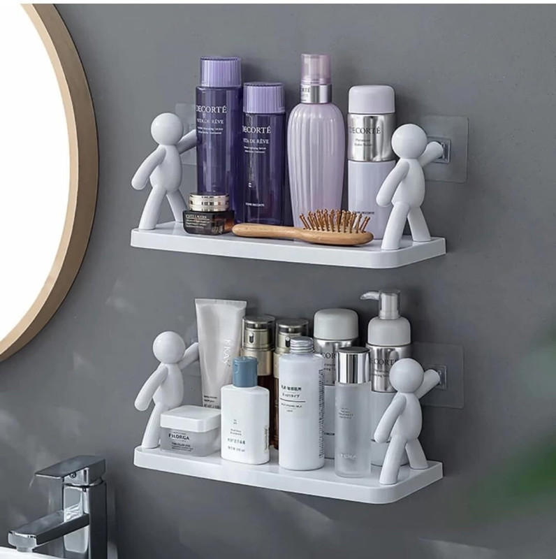 Sokmak 2PC Plastic Kitchan Home Decor Human Doll Shap Rack Stand Plastic Wall Shelf Plastic Toothbrush Holder(White, Wall Mount)