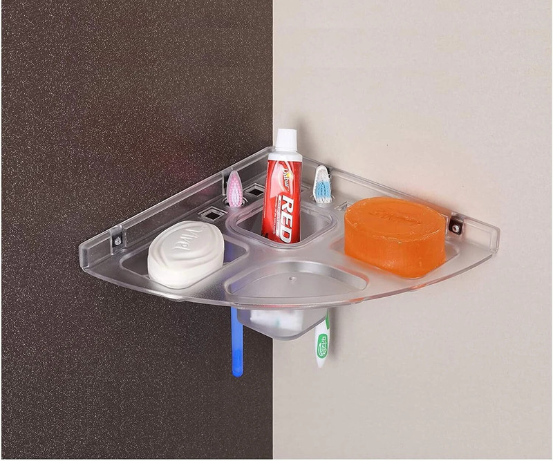 Citrine Corner Plastic Acrylic Wall Shelf Organizer Acrylic Toothbrush Holder(White, Wall Mount)