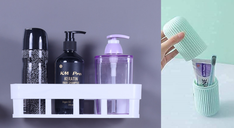 Sokmak 2PC Bathroom Home Storage Saver ToothbrushHolder Rackshelf Shampoo Stand Plastic Toothbrush Case(Pack of 1)