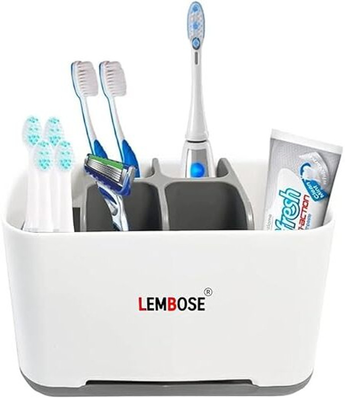 lembose Organizer for Tooth Paste & Tooth Brush with 6 Compartment for Home Plastic Toothbrush Holder(White, Blue, Wall Mount)
