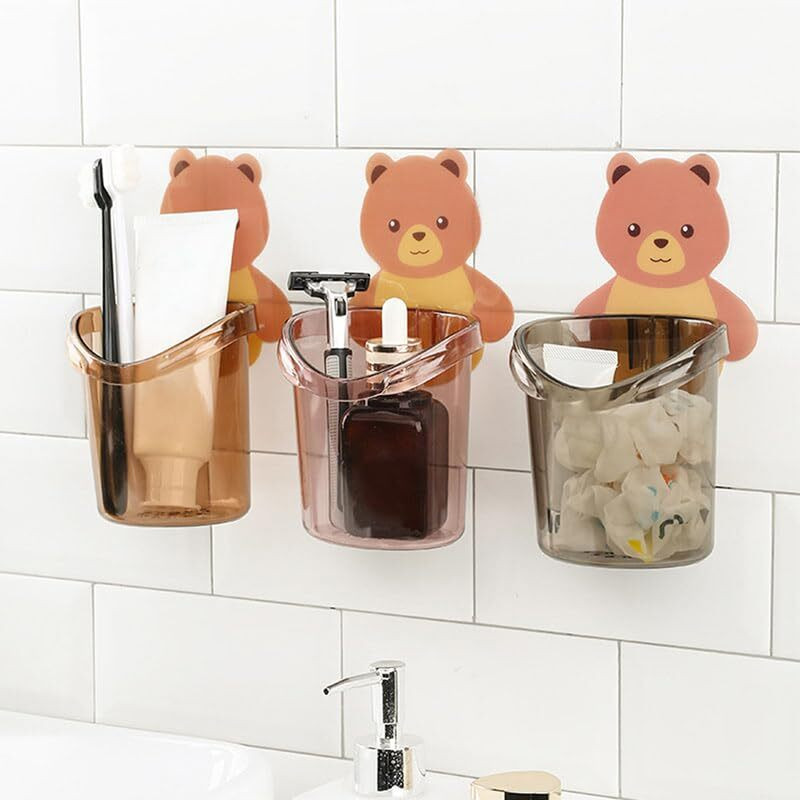 Ayaavaj 3 Pcs Toothbrush Holders for Bathroom Plastic Stand Teddy Bear Toothbrush Plastic Toothbrush Holder(Multicolor, Wall Mount)