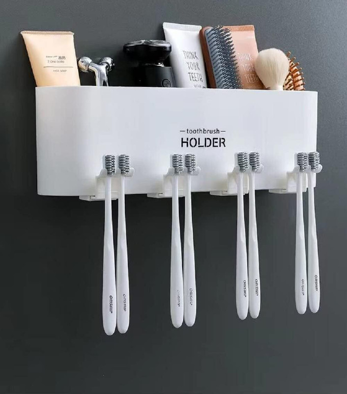 Rudrisha Toothbrush Holder With 4 Compartment And Toothbrush Slot Plastic Toothbrush Holder(White, Wall Mount)