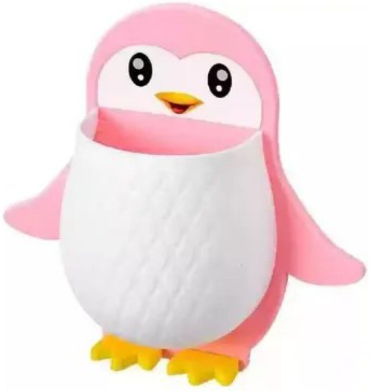 TRENDORA Kids Penguin Design Holder for Toothpaste (Multicolor, Wall Mount) Plastic Toothbrush Holder(Blue, Pink, Black, Wall Mount)