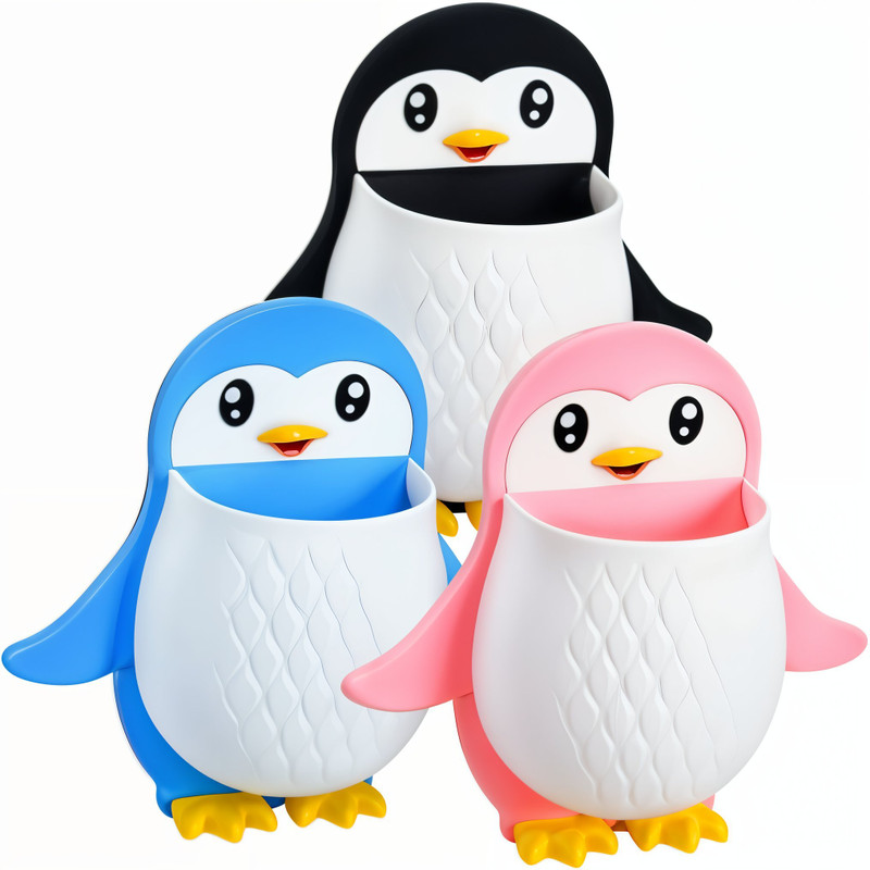 Kaksham Penguin Design Toothpaste Holder Plastic Toothbrush Holder(Multicolor)