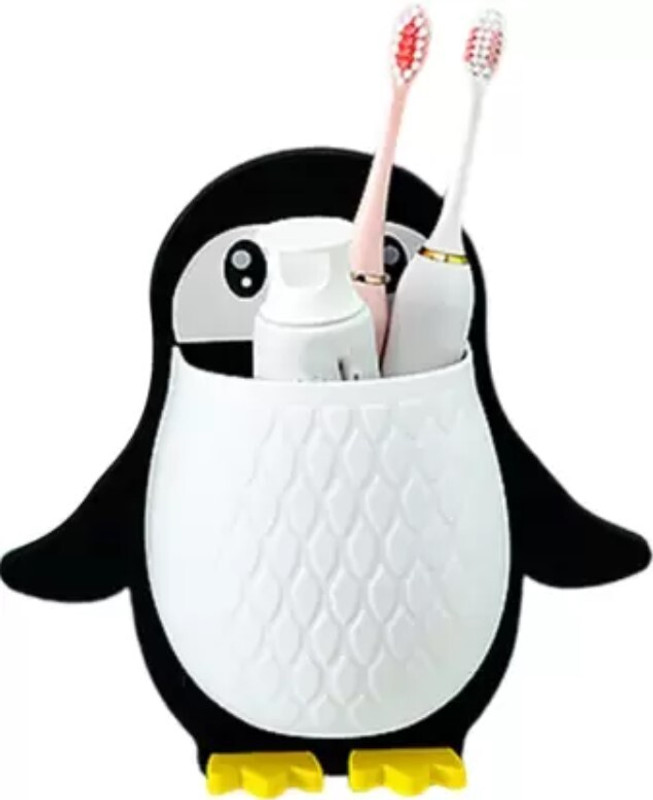 Shiv Enterprise Penguin Design StorageBox, Pen Remote & Multiuse Plastic black Toothbrush Holder Plastic Toothbrush Holder(Black, Wall Mount)