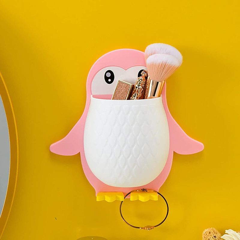 KRITI FASHION Wall Mounted Penguin Design Toothpaste Holder 1 PIS MULTICOLOR Plastic Toothbrush Holder(Pink, White, Wall Mount)