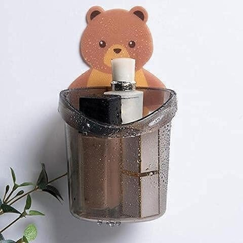 ROSEFAIR Teddy Bear Toothbrush Holder for Bathroom,Tooth Paste Brush Stand for Wash Basin Plastic Toothbrush Holder(Grey, Wall Mount)