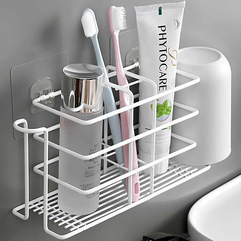 Stickzy Self Adhesive Toothbrush Holders with Rinse Cups 1PC Steel Toothbrush Holder(White, Wall Mount)