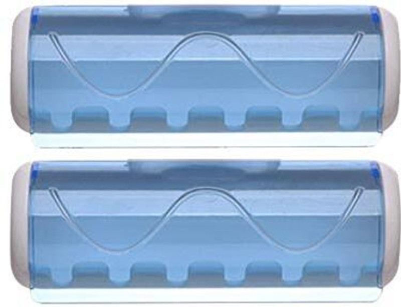 Rudrisha Set of 2 Toothbrush Holders Plastic Toothbrush Holder(Blue, Wall Mount)