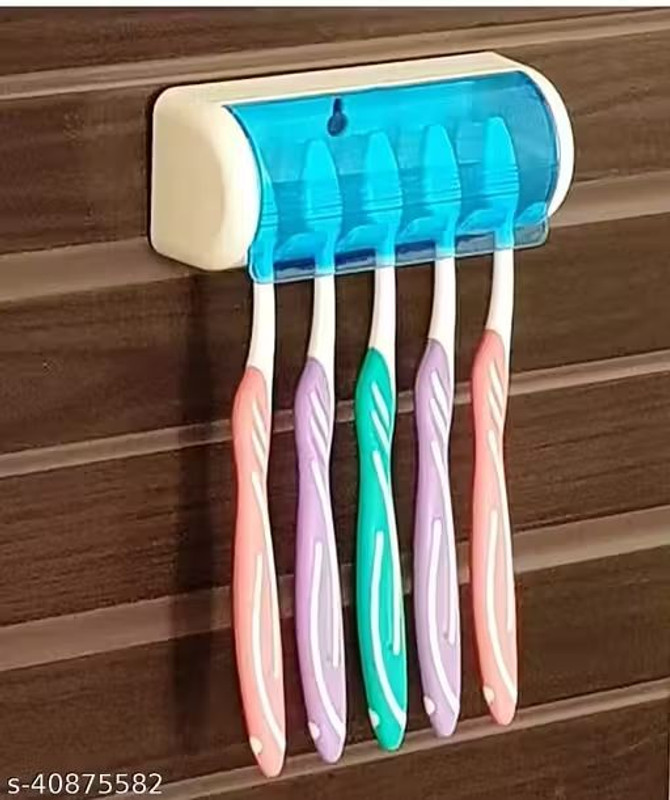 Rudrisha Five Compartments Toothbrush Holder With Cap Plastic Toothbrush Holder(Blue, Wall Mount)