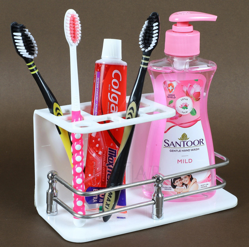 PLNJAR Shampoo Razor Holder for Bathroom Kitchen WallMount Adhesive SS Grill Acrylic, Stainless Steel Toothbrush Holder(White, Wall Mount)
