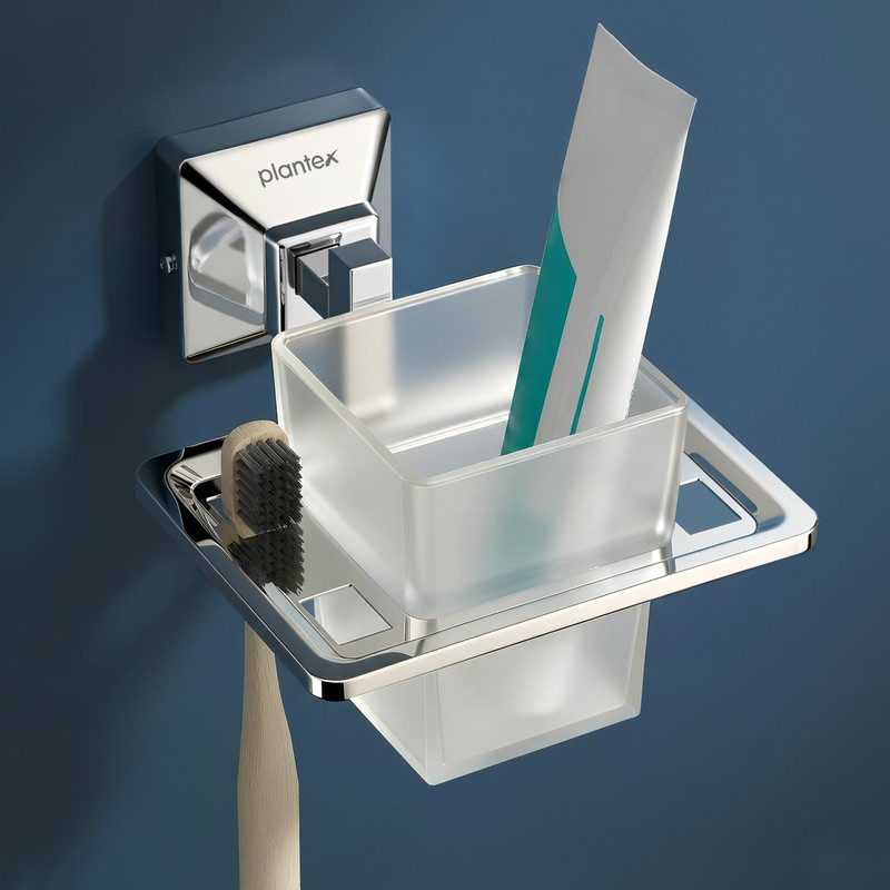Plantex Crosslink Platinum Stainless Steel 304 Grade Squaro Tooth Brush Holder Stainless Steel Toothbrush Holder(Silver, Wall Mount)