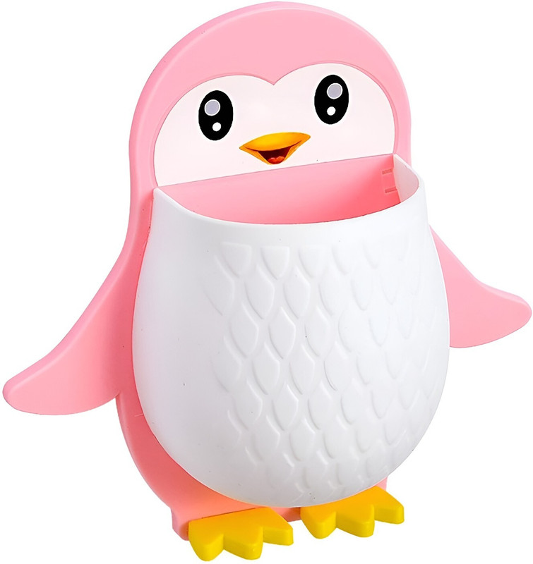 Hirsha Penguin Wall-Mounted Toothbrush Holder Self-Adhesive Plastic Organizer for Kids Plastic Toothbrush Holder(Multicolor, Wall Mount)