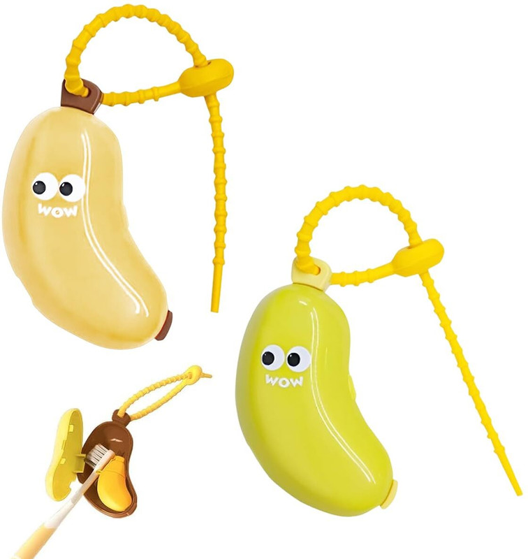 HOMFEL Banana Toothbrush Head Cover, Travel Toothbrush Protector with Toothpaste Case Toothbrush Case(Pack of 2)