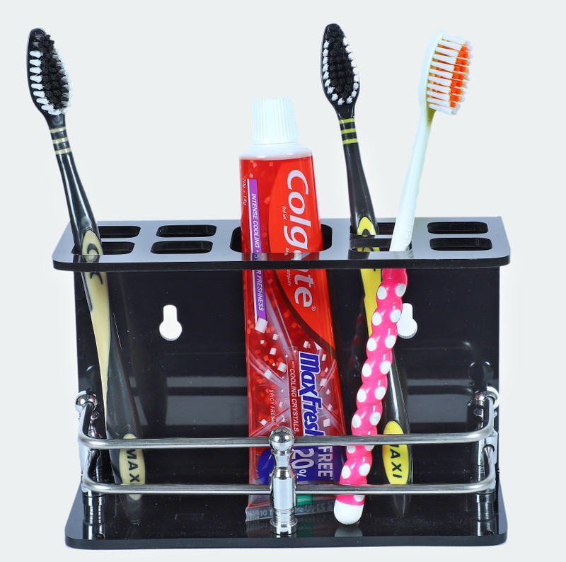 PLNJAR Antirust Bathroom Counter Organizer Toothpaste Toothbrush Holders for Bathroom Acrylic Toothbrush Holder(Black, Wall Mount)