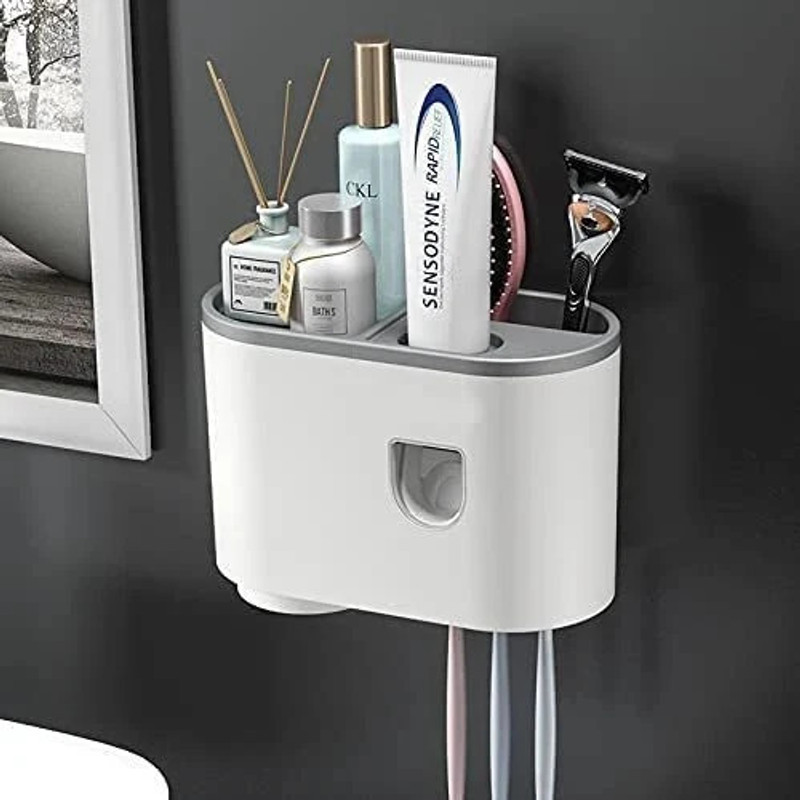 Elektriglow Automatic toothpaste dispenser, water-resistant, compact design Plastic Toothbrush Holder(White, Wall Mount)