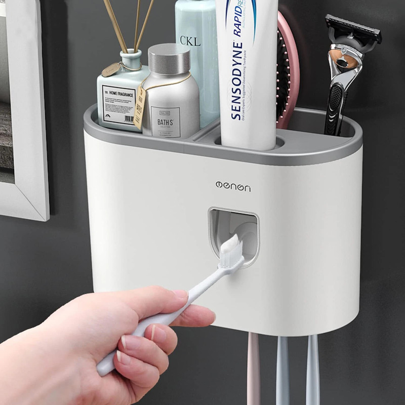 Aarsh Toothbrush Holder Automatic Toothpaste Squeezer Storage Rack One cup Plastic Toothbrush Holder(White, Wall Mount)