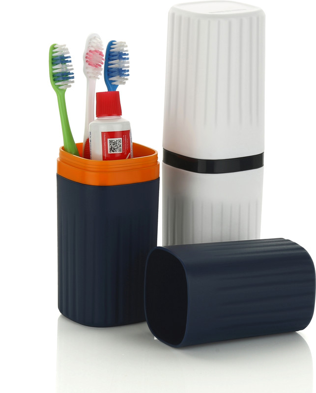 HAPPI Travel Tooth brush Holder, Toothpaste Holder Box Cover Travelling for Bathroom Plastic Toothbrush Holder(Blue, White)