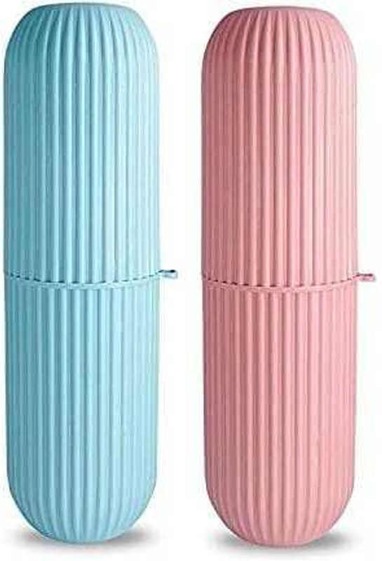 Homiewar Capsule Shape Travel Toothbrush Toothpaste Case Holder Plastic Toothbrush Holder(Pink, Blue)